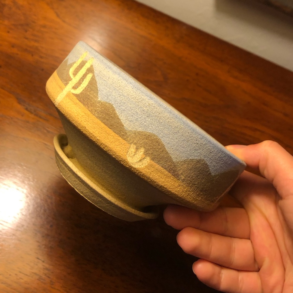 Southwestern Style Textured Low Planter W/ Drainage Hole & Connected Tray